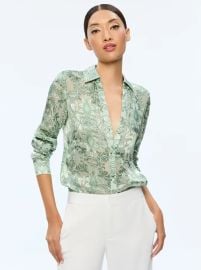 Eloise Button Down Blouse In Vanity Pistachio Alice Olivia at Alice + Olivia