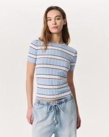 Eloise Striped Short-Sleeve Sweater - Light Blue Multi rag amp bone at Rag & Bone