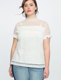 Eloquii Mixed Lace Ruffle Detail Top at Eloquii