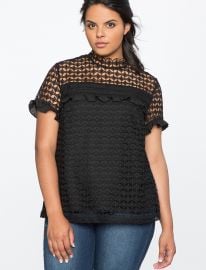 Eloquii Mixed Lace Ruffle Detail Top at Eloquii