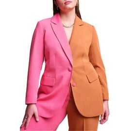 Eloquii Plus Size Colorblock Blazer in leather brown rasp at Walmart