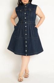 Eloquii Sleeveless Denim Fit Flare Shirtdress at Nordstrom