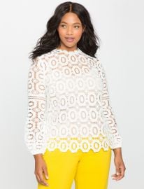 Eloquii Studio Long Sleeve Crochet Lace Blouse at Eloquii