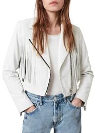 Elora Fringe Shrunken Leather Biker Jacket by All Saints at Nordstrom