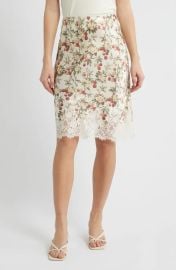 Elowette Floral Lace Hem Silk Skirt at Nordstrom