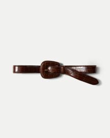 Elsy Leather-Buckle Belt in Brown at Veronica Beard