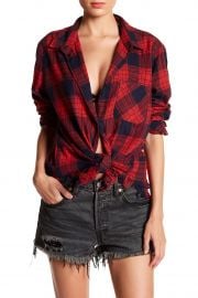 Elyse Plaid Frayed Hem Blouse at Nordstrom Rack