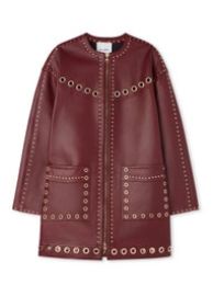 Embellished Doubleface Leather Coat St John Knits at St John