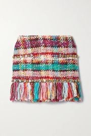 Embellished Fringed Checked Tweed Mini Skirt by Area at Net A Porter