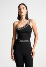 Embellished One Shoulder Bodysuit - Black Manire De Voir USA at Manière De Voir