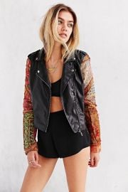 Embellished-Sleeve Vegan Leather Jacket at Urban Outfitters