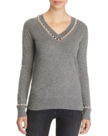 Embellished V-Neck Cashmere Sweater at Bloomingdales