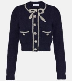 Embellished cropped cardigan in blue - Self Portrait at Mytheresa