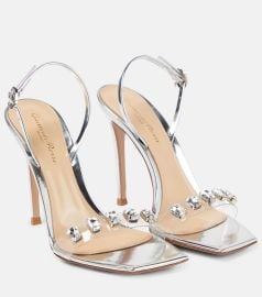 Embellished metallic leather sandals in silver - Gianvito Rossi at Mytheresa