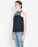 Embellished neckline top at Zara