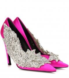 Embellished satin pumps at Mytheresa