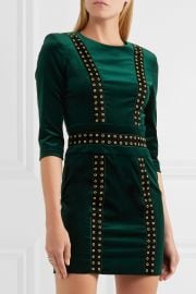 Embellished stretch cotton-blend velvet mini dress at Net A Porter