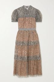 Embellished tiered tulle midi dress at Net a Porter