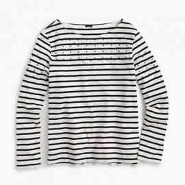 Embellished-yoke striped T-shirt in black at J. Crew