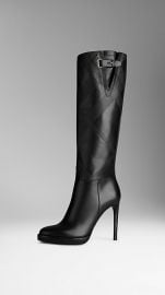 Embossed Check Panel Leather Boots at Burberry