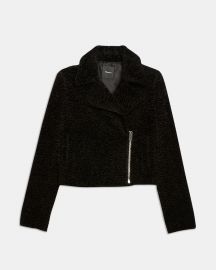 Embossed Faux Fur Slim Moto Jacket at Theory