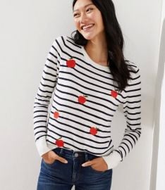 Embroidered Apple Striped Sweater by Loft at Loft