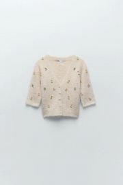 Embroidered Beaded Cardigan at Zara