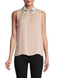 Embroidered Bird Collar Silk Blouse by Rebecca Taylor at Saks Off 5th