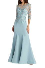 Embroidered Crepe Mermaid Gown with Illusion Neckline at Nordstrom