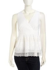 Embroidered Crochet-Inset Voile Top at Last Call