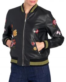 Embroidered Faux Leather Bomber Jacket at Stein Mart