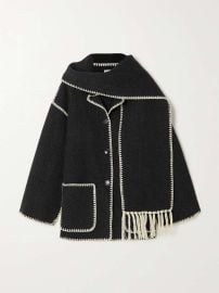 Embroidered Fringe Contrast Trim Scarf Wool Jacket at Net a Porter