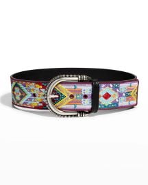 Embroidered Leather Buckle Belt at Neiman Marcus