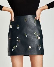 Embroidered Leather Skirt at Zara