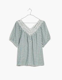 Embroidered Linen-Blend Swing Top in Gingham Check at Madewell