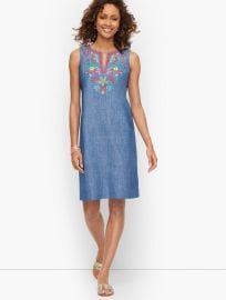 Embroidered Linen Shift Dress at Talbots