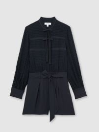 Embroidered Long-Sleeve Belted Playsuit in Navy - Size US 0 at Reiss