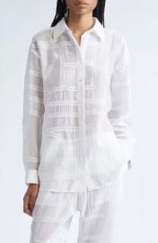 Embroidered Organic Cotton & Silk Monogram Oversize Button-Up Shirt at Nordstrom