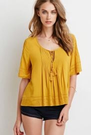 Embroidered Pintucked Blouse in Mustard at Forever 21