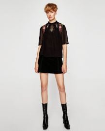 Embroidered Plumetis Blouse at Zara