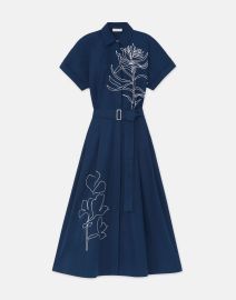 Embroidered Rose Organic Cotton Poplin Shirtdress Lafayette 148 New York at Lafayette 148