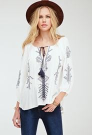 Embroidered Self-Tie Peasant Top  Forever 21 - 2052288260 at Forever 21