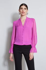 Embroidered Sleeve Blouson Shirt Elie Tahari at Elie Tahari