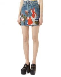 Embroidered Stained Denim Mini Skirt at Neiman Marcus