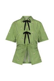 Embroidered Striped Cotton Bow Front Shirt at Nordstrom