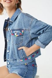 Embroidered Trim Denim Jacket by Forever 21 at Forever 21