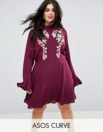 Embroidered Trumpet Sleeve Mini Dress by ASOS at Asos