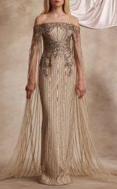 Embroidered Tulle Cape Gown By Pamella Roland at Moda Operandi