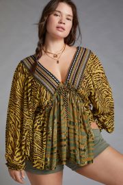 Embroidered V-Neck Blouse at Anthropologie