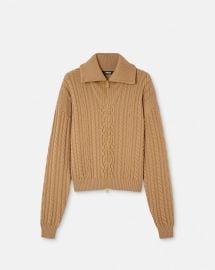 Embroidered Wool Knit Zip Sweater Brown VERSACE US at Versace